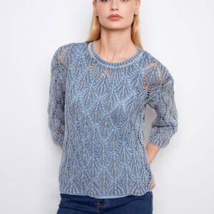 Charlie B crochet Blue pullover Top Sweater